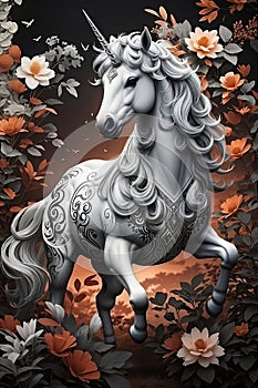 a white unicorn surrounded by flowers photo