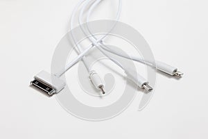 White universal charging cable, adapter with micro USB, usb connectors