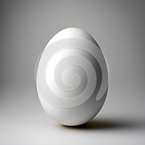 White unpainted plain egg on light grey background with empty space behind