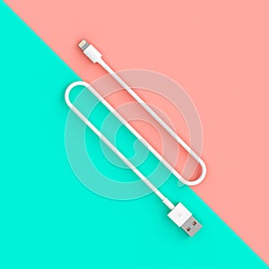 White usb cable on two-color background