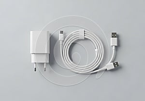 White USB charging set on a light gray background. Includes a