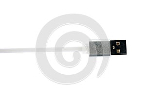 White usb connector cable on white isolated background. Horizontal frame