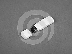 White usb flash drive on gray background