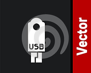 White USB flash drive icon isolated on black background. Vector Illustration