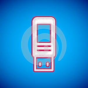 White USB flash drive icon isolated on blue background. Vector