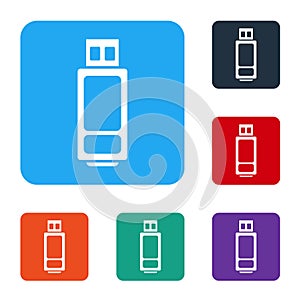 White USB flash drive icon isolated on white background. Set icons in color square buttons. Vector