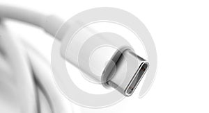 White USB Type-C cable closeup on white