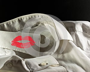 White Used Man's Shirt and Red Lipstick