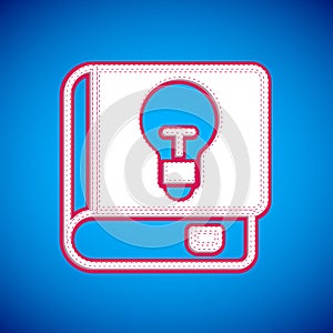 White User manual icon isolated on blue background. User guide book. Instruction sign. Read before use. Vector