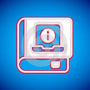 White User manual icon isolated on blue background. User guide book. Instruction sign. Read before use. Vector