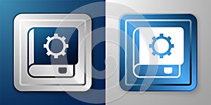 White User manual icon isolated on blue and grey background. User guide book. Instruction sign. Read before use. Silver