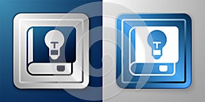 White User manual icon isolated on blue and grey background. User guide book. Instruction sign. Read before use. Silver
