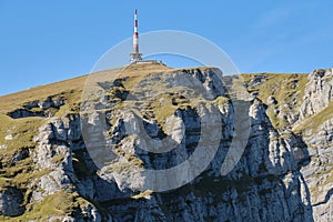 White Valley Valea Alba in Romanian rock walls and Costila Radio Relay on top, a popular alpine climbing location in Bucegi