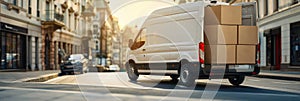 A white van is parked in front of a pile of cardboard boxes by AI generated image