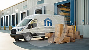 White van unloading at warehouse entrance