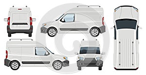 White van vector template. Vehicle branding mockup side, front, back, top view