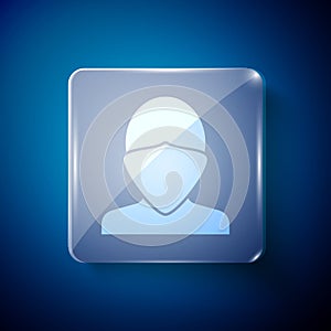 White Vandal icon isolated on blue background. Square glass panels. Vector