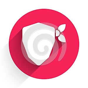 White Vandal icon isolated with long shadow. Red circle button. Vector