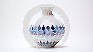 White Vase With Blue And White Geometric Design