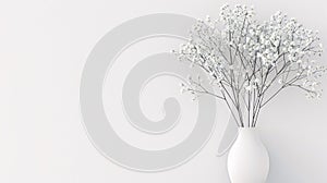 White vase with white flowers.Valentine's Day banner with space for your own content. White background coloank field for the