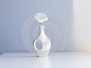 white vase and white flower on abstract  light blue background