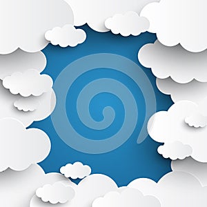 White vector clouds on blue sky background