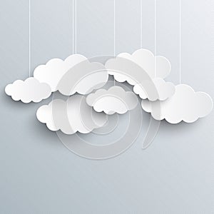 White vector clouds on gray sky background