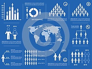 White vector demographic people and chart icons photo