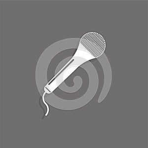 Portable microphone. White vector icon on a gray background with a shadow.