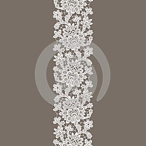 White Vector Lace. Vertical Seamless Pattern.