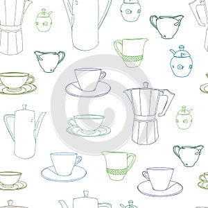 White pattern with cup and coffee pot.