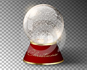 White vector snow globe empty template isolated on transparent background. Christmas magic ball. Glass ball dome with golden