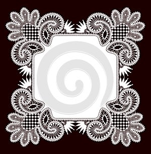 White Square Lace Frame. Vector Background.