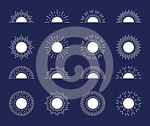 White vector sunburst simple design elements set