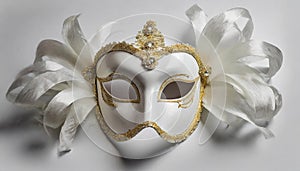 White Venetian carnival mask, masquerade trappings, party outfit, festive costume photo