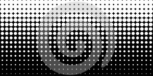 White vertical gradient halftone dots background, horizontal template using halftone dots pattern. Vector illustration