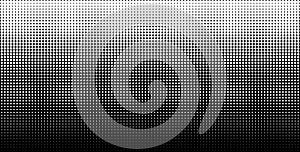 White vertical gradient halftone dots background, horizontal template using halftone dots pattern. Vector illustration