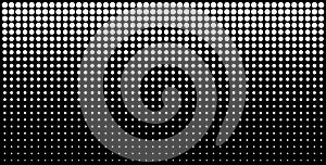 White vertical gradient halftone dots background, horizontal template using halftone dots pattern. Vector illustration.