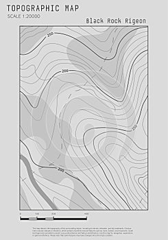 Topographical vertical black and white map
