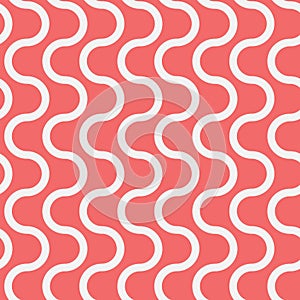 White vertical wave on pink background, seamless pattern wavy twisty illustration for textile and wrapping paper