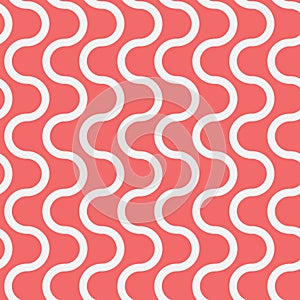 White vertical wave on pink background, seamless pattern wavy twisty vector illustration for textile and wrapping paper