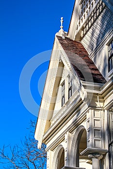 White Victorian house detail.