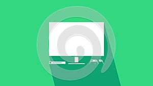 White Video game console icon isolated on green background. Game console with joystick and lcd television. 4K Video