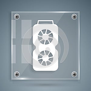 White Video graphic card icon isolated on grey background. Square glass panels. Vector