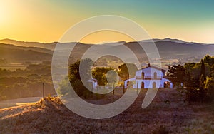 White Villa on Top of a Hill in Tuscany, Italy