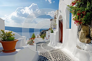 White Village Path in Oia, Santorini, Greece, Cycladic architecture