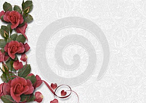 White vintage background with a border of beautiful roses. greet