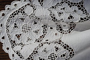 White vintage lace handmade tablecloth