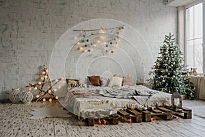 White vintage room, decorated for christmas