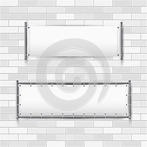 White vinyl banners with grommets for placing information. Vector background for design and advertising photo